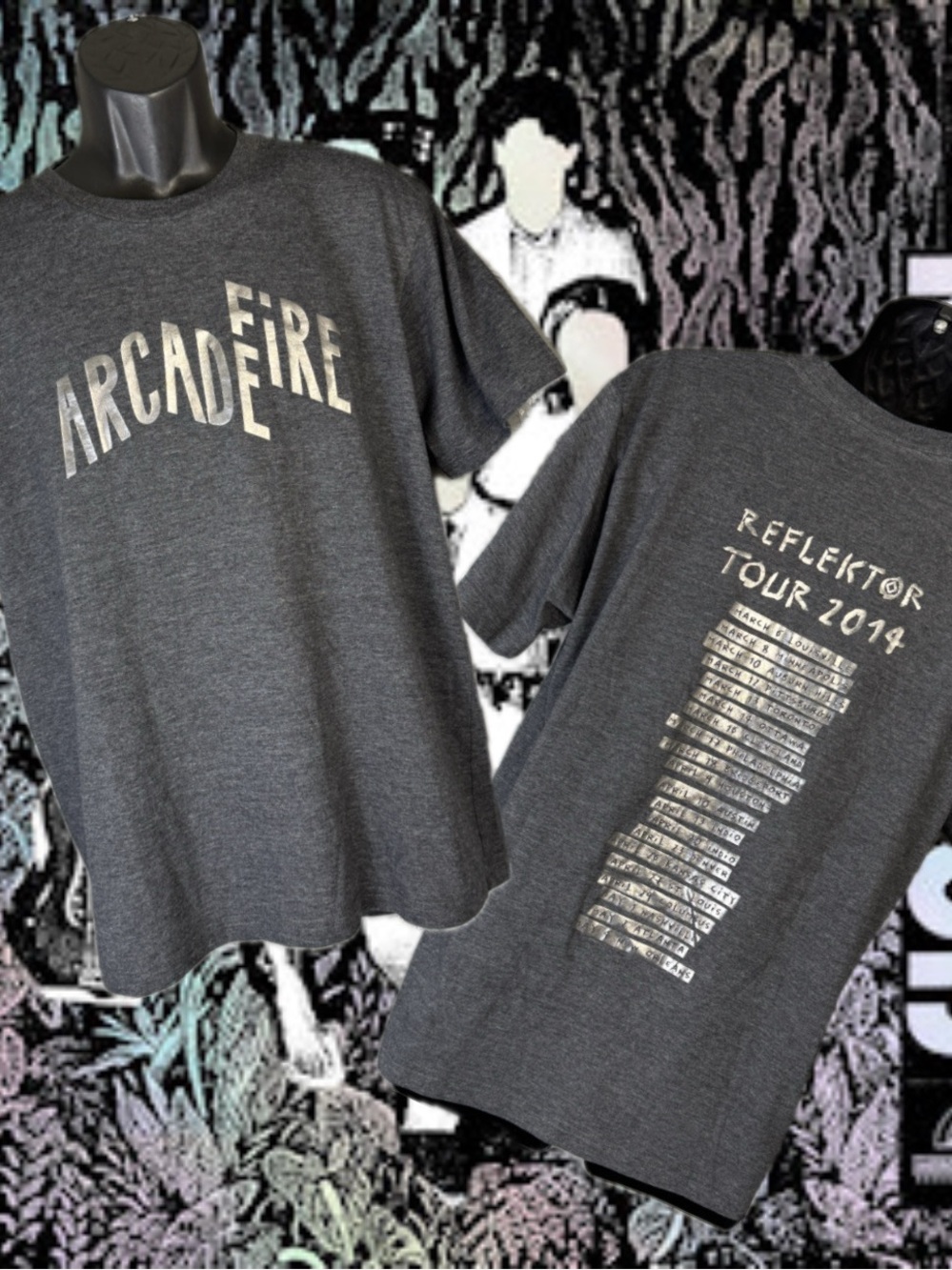 Arcade Fire Reflektor Tour 2014 Band Tee Indie Rock USA Made T Shirt Large Grey